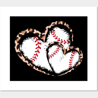 Twin hearts baseball, Couple heart, couple lovers, leopard Posters and Art